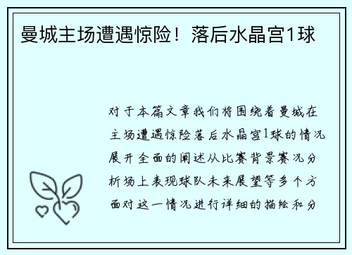 曼城主场遭遇惊险！落后水晶宫1球 ⚽